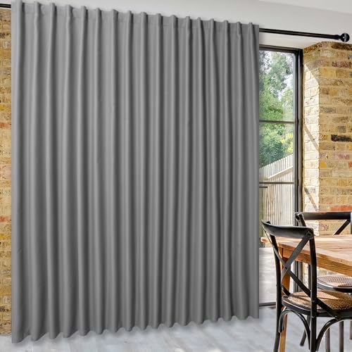 DWCN Privacy Room Divider Blackout Curtain - Patio Sliding Door Curtains, Extra Wide Thermal Curtains with Back Tab & Rod Pocket for Living Room and Bedroom Partition, 144 x 84 Inches, Light Grey