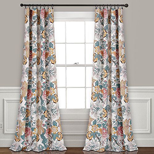 Lush Decor, Blue and Yellow Sydney Curtains - Floral Garden Room Darkening Window Panel Set for Living, Dining, Bedroom (Pair), 108” x 52 L