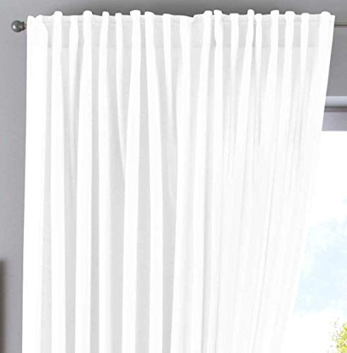 Gardinenbox Cationic Jena Curtain Box Hidden Loops Opaque Linen Look Mottled Curtain Tape with Tie Backs 100% Polyester White H x W 250 x 300 cm