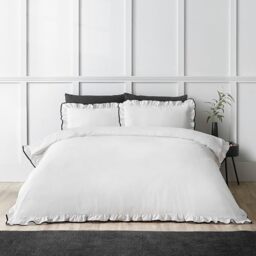 Catherine Lansfield So Soft Mono Frill Double Duvet Cover Set with Pillowcases White/Black