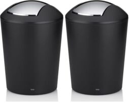 Kela swing lid bin black, cosmetic bin 5l with swing lid, plastic, MARTA, waste bin bathroom black matt (Pack of 2)