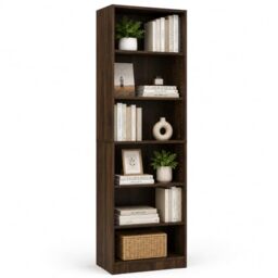 Absolute Deal Walnut Tall Bookcase 6 Tier Free Standing Adjustable Shelf