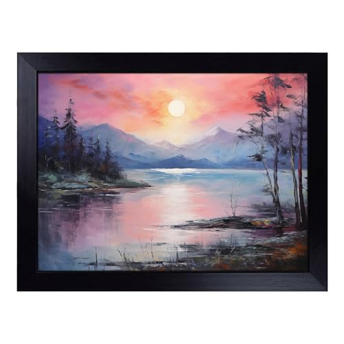 Lap Tray with Bean Bag Cushion, Lake Impressionism - Handmade in the UK, Raised Wooden Edge, Padded Cushion, Heat-Resistant Wipe-Clean Surface, for Meals, Laptops and Crafts