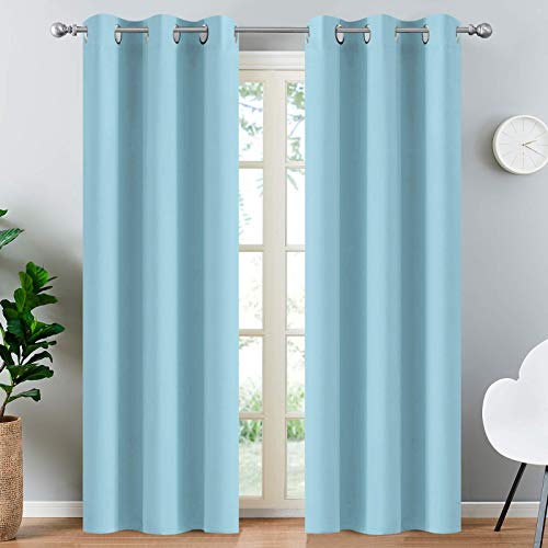 Yakamok Blackout Curtains Room Darkening Thermal Insulated with Grommet Window Curtain for Bedroom, 38Wx84L inch, Sky Blue, 2 Panels