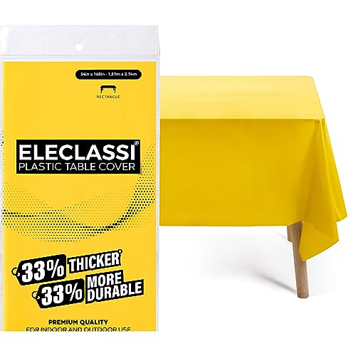 Eleclassi Yellow 12 Pack Premium Disposable Plastic Tablecloth 54 x 108 in - Plastic Table Cloth Disposable Tablecloth for Rectangle Table Up to 8 Feet
