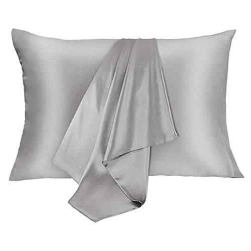 JOGJUE 2 Pack 100% Mulberry Silk Bed Pillowcase Hypoallergenic Soft Breathable Both Sides Silk Pillow Case with Hidden Zipper, Queen Size Pillow Cases (Grey)