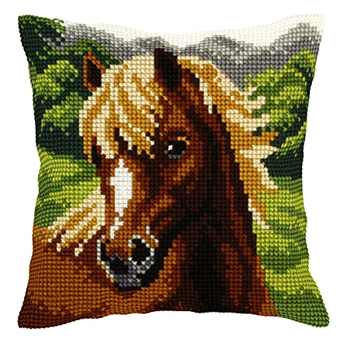 Orchidea Cross Stitch Cushion Kit, Brown Horse, 40 x 40cm