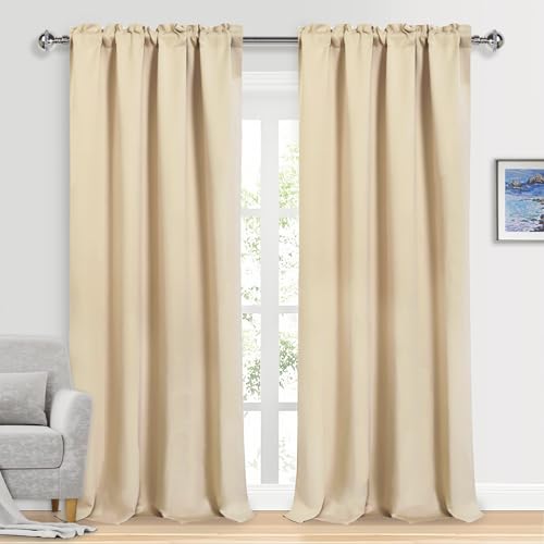 DWCN Blackout Curtains for Bedroom ??? Rod Pocket Thermal Insulated Noise Reducing Noise Reducing Drapes for Living Room, W 52 x L 95 Inch, 2 Panels, Beige