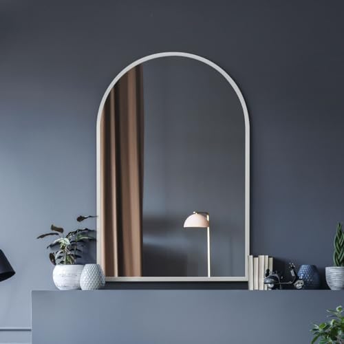 "MirrorOutlet The Arcus - White Metal Framed Modern Arched Wall Mirror 47"" X 31"" (120CM X 80CM) Black. 2cm Wide Frame and 3cm Deep."