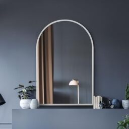 "MirrorOutlet The Arcus - White Metal Framed Modern Arched Wall Mirror 47"" X 31"" (120CM X 80CM) Black. 2cm Wide Frame and 3cm Deep."