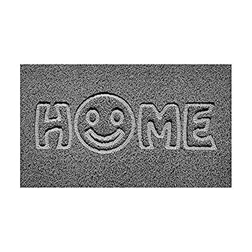 Nicoman Embossed Spaghetti Door Mat Dirt-Trapper Jet-Washable Doormat 70x43cm (Grey, HOME SMILEY FACE Shape) - Use Indoor or Sheltered Outdoor