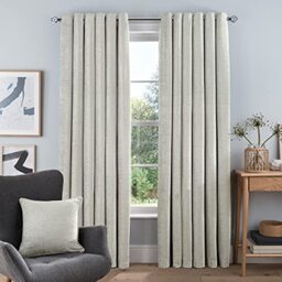Sleepdown Luxury Chenille Eyelet Lined Curtains for Bedroom and Living Room 46 x 54 Inch Cream 2 Panels, 5056242840237