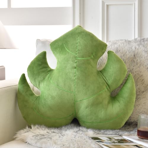 Ddliury Leaf Pillow, Cute Decorative Throw Plant Pillow Aesthetic Decor Nature Pillow for Bed Couch, Leaves Shaped Pillow Perfect for Bedroom Living Room (Light Green, 19.6 Inches)