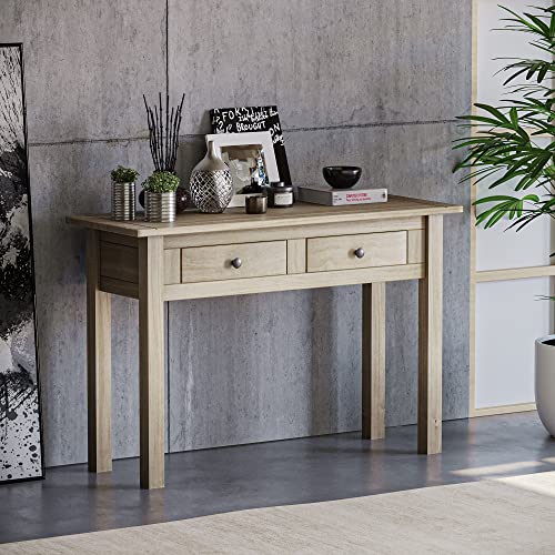Vida Designs Panama Console Table 2 Drawer, Living Room Furniture Natural Oak, Wax Finish