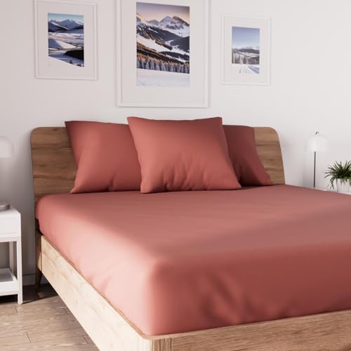 Soleil d'ocre, Jersey Fitted Sheet, Cotton, Red, 140 x 190 cm