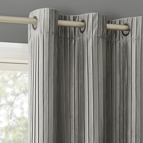 "Sun Zero Scarlett 2-Pack Pleated Velvet Noise Reducing Blackout Grommet Curtain Panel Pair, 40"" x 84"", Gray"