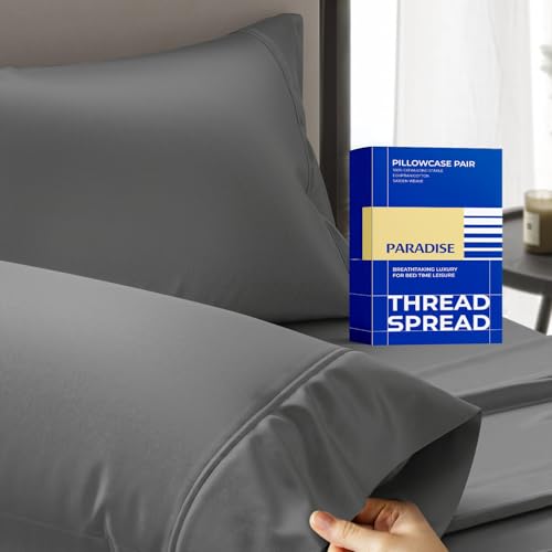 Pillowcases 1000 Thread Count 100% Egyptian Cotton Dark Grey King Size Pillowcase Set of 2 Long Staple Combed Pure Natural 100% Cotton Pillow for Sleeping Soft and Silky Satin Woven Pillowcase