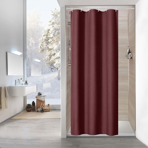 MitoVilla Burgundy Small Stall Shower Curtain 36 x 72, Half Size Fabric Narrow Shower Curtains for Bathroom Decor, Wine Red 36 inch Weighted Shower Curtain Set