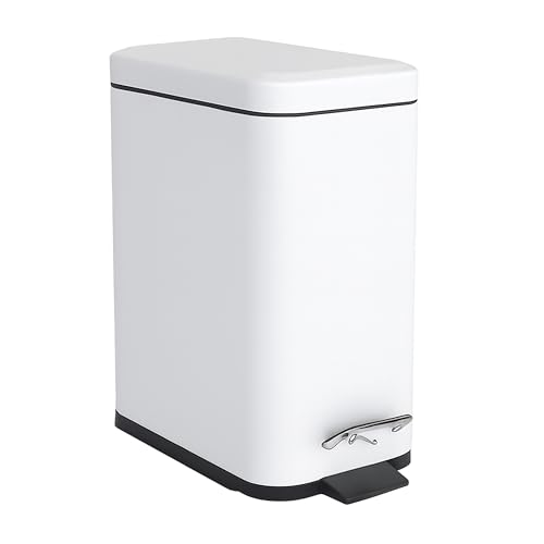 Relaxdays Bathroom Bin with Soft-Close, Removable Inner, 5L Capacity, Pedal, Matt Finish, 29.5x14x26cm, White