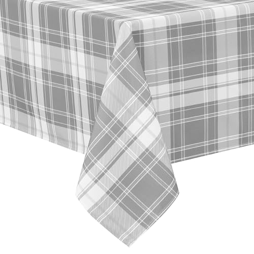 Hiasan Checkered Tablecloth Rectangle 60 x 84 Inch - Waterproof, Wrinkle Resistant and Washable Buffalo Plaid Table Cloth, Gingham Table Covers for Indoor and Outdoor Use, Grey