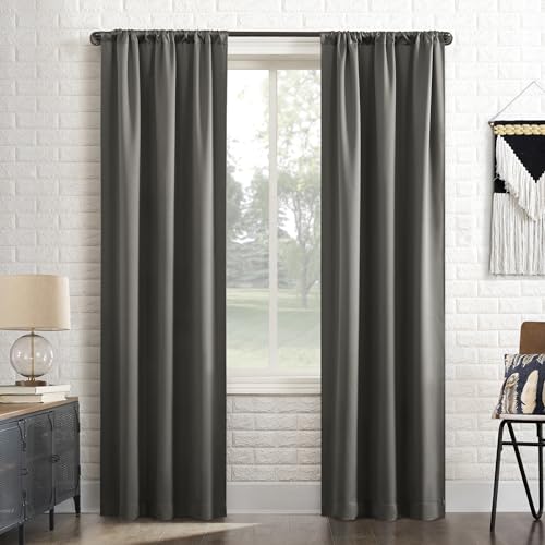 "Sun Zero Bergen Theater Grade Extreme 100% Blackout Rod Pocket Curtain Panel, 40"" x 84"", Grey"