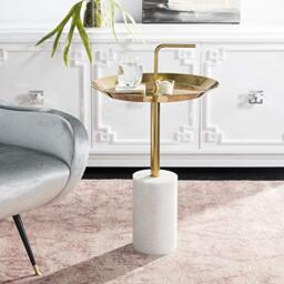 SAFAVIEH Modern Accent Table with Wooden , in White and Brass, 43 X 43 X 68.58