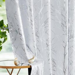 "Fmfunctex Tree Branch White Blackout Curtains for Living Room Bedroom 84"" Length Metallic Print Room Darkening Window Drapes for Kitchen Dining Home Office Grommet Top 2pcs"