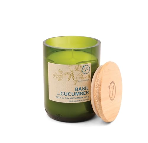 Paddywax Scented Candles Eco Green Artisan Candle in Recycled Glass Vessel, 226g, Basil & Cucumber