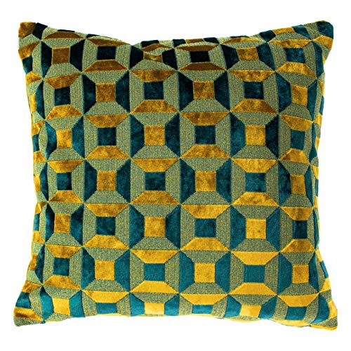 Paoletti Empire Polyester Filled Cushion, Teal/Gold, 45 x 45cm