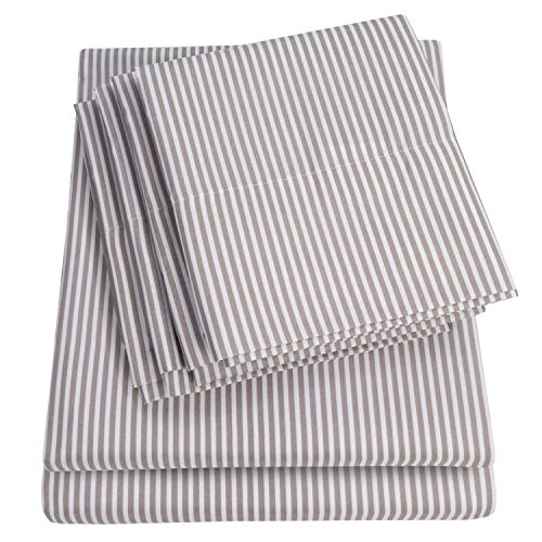 Sweet Home Collection Queen 6 Piece 1500 Supreme Collection Fine Brushed Microfiber Deep Pocket Queen Sheet Set Bedding - 2 Extra Pillow Cases, Classic Stripe Gray