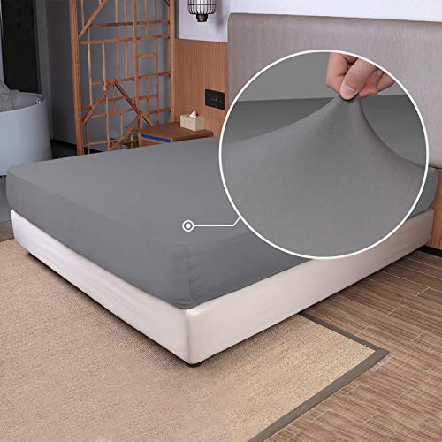 N&Y HOME Twin Size Fitted Sheet Only - 4-Way Stretch Knit, Snug Fit, Wrinkle Free & Stay in Place, No More Slipping Off for Mattress, Soft & Comfortable - Gray, Twin