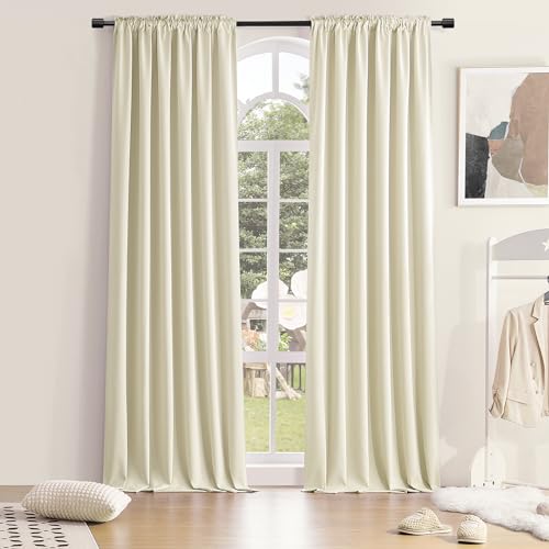 DONREN 2 Panels Cream Curtain Panels for Bedroom - Rod Pocket Thermal Insulated Curtains (42 x 96 Inch,Cream Beige)