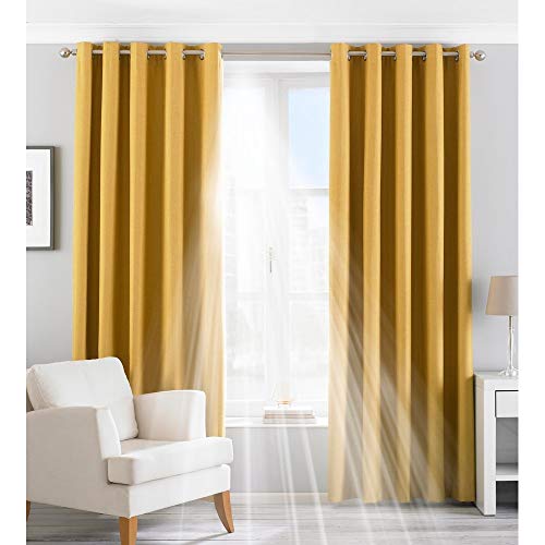 Riva Home Eclipse Blackout Eyelet Curtains, Polyester, Ochre, 229 x 183cm