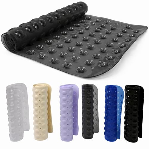 DIVCHI Shower Bath Mat Non Slip Anti Mould & Mildew With Strong Suction Cups Grip And Drain Holes Soft Rubber Shower Mats - Bathroom Mat Machine Washable (Grey, 100 x 40cm)