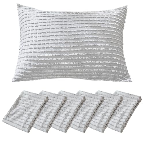 WARMDERN Grey Pillow Covers Queen Standard Pillow Cases Soft Microfiber Pillow Cases Set of 6 Boho Textured Pillowcase with Envelope Closure(Grey, Queen/Standard, 6 Pack)