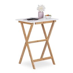 Relaxdays Folding Table, Bamboo, HxWxD: 63 x 47.5 x 37 cm, Space-Saving, Sturdy, for Indoors & Outdoors, White/Natural