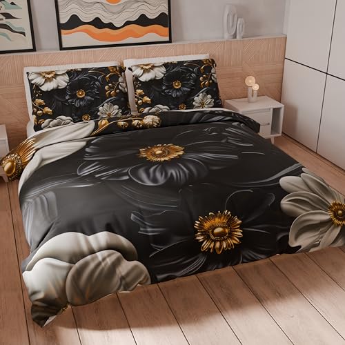 PETTI Artigiani Italiani - Maxi Double Duvet Cover Set 260 x 220 cm (2 Pillowcases 75 x 50 cm Included), Microfibre Duvet Cover Set with Digital Floral Print 05 6 - Made in Italy