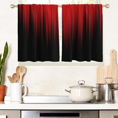 "AAtter Red and Black Window Curtains for Kitchen Ombre Mens Gothic Goth Abstract Gradient Small Short Home Living Room Bedroom Bathroom Drapes Treatment Fabric 1 Pair, 27.5"" W x 36"" L, Modern"