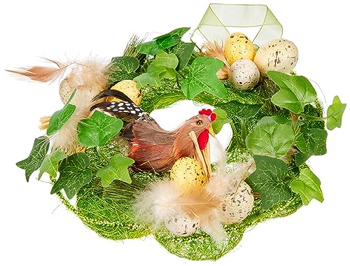 Heitmann DECO 65059 Sisal Wreath with Spring Chicken Made of Feathers and Eggs