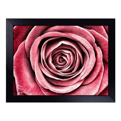 Lap Tray with Bean Bag Cushion, Flower Pink Rose - Handmade in the UK, Raised Wooden Edge, Padded Cushion, Heat-Resistant Wipe-Clean Surface, for Meals, Laptops and Crafts