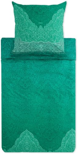 Bassetti Dolceacqua Satin Bed Linen Set (Green V1, 155 x 220 + 80 x 80 cm)