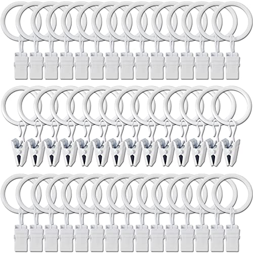 AMZSEVEN 44 Pack Metal Curtain Rings with Clips, Drapery Clips with Rings, Drapes Rings 1 in I D, Fits Diameter 6/8 in Curtain Rod, White