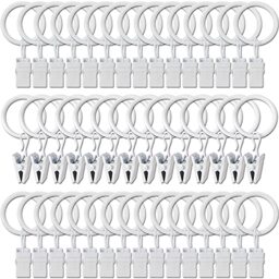 AMZSEVEN 44 Pack Metal Curtain Rings with Clips, Drapery Clips with Rings, Drapes Rings 1 in I D, Fits Diameter 6/8 in Curtain Rod, White
