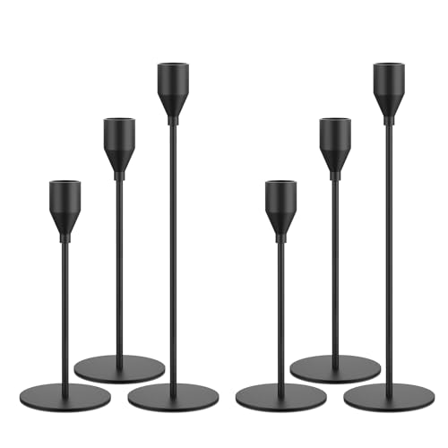 NLBTW Black Taper Candle Holders Set of 6, Metal Candlestick Holders for Table or Mantel Decor Centerpiece, Candle Stick Holder Decor for Wedding, Dinning, Party or Anniversary