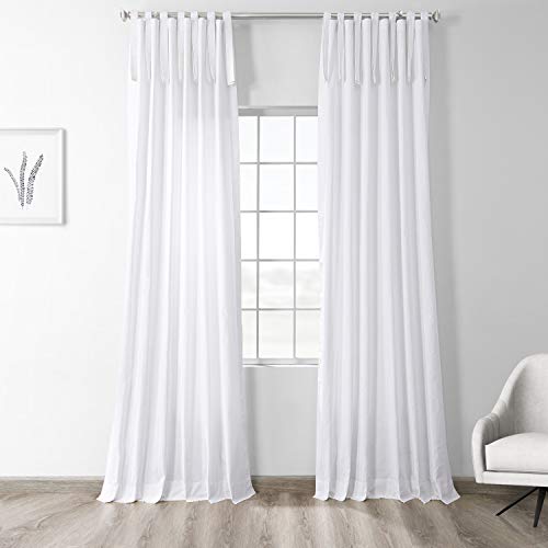 HPD Half Price Drapes Solid Tie Top Cotton Curtains 108 Inches Long (1 Panel) Luxury Light Filtering Curtains for Living Room, Modern Semi Sheer Curtain for Bedroom, 50W X 108L, Whisper White