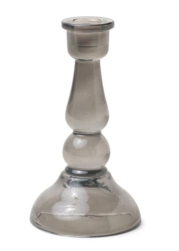 Paddywax Glass Taper Candle Holder Tall Candlestick Holder, 16.6cm Tall, Black
