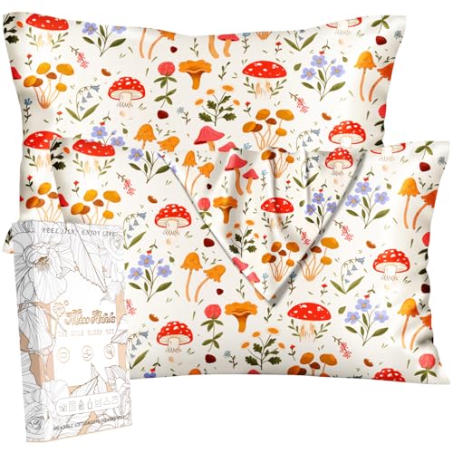 Miss Adola 2 Pack Mulberry Silk Pillowcase for Hair and Skin - Queen Size 20 x 30 Inches with Hidden Zipper Flowering Plants 19 Momme Soft Sleeping Silk Pillow Case for Women, Moms