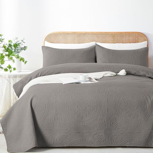 WURUIBO Twin Quilt Set Grey,Ultrasonic Embossed Bedspread, Lightweight Microfiber Coverlet, Modern Thin Bedding Set for All Season, 2 Piece(1 Quilt,1 Pillow Shams)