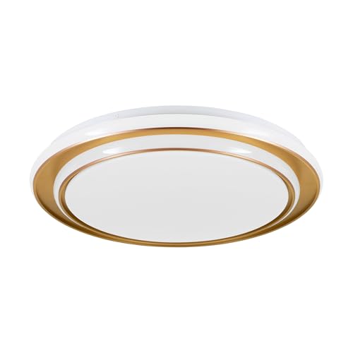 Eglo LED Ceiling Light Fixture Moschetta, Round with Remote, Hallway Flush Mount lamp, Bedroom Lighting, Metal Gold & White Plastic, Warm to Cool White, Ø 49 cm