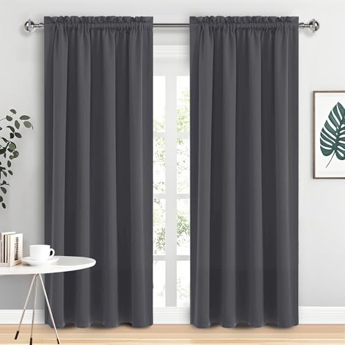 DWCN Blackout Curtains for Bedroom ??? Rod Pocket Thermal Insulated Noise Reducing Noise Reducing Drapes for Living Room, W 52 x L 95 Inch, 2 Panels, Dark Grey